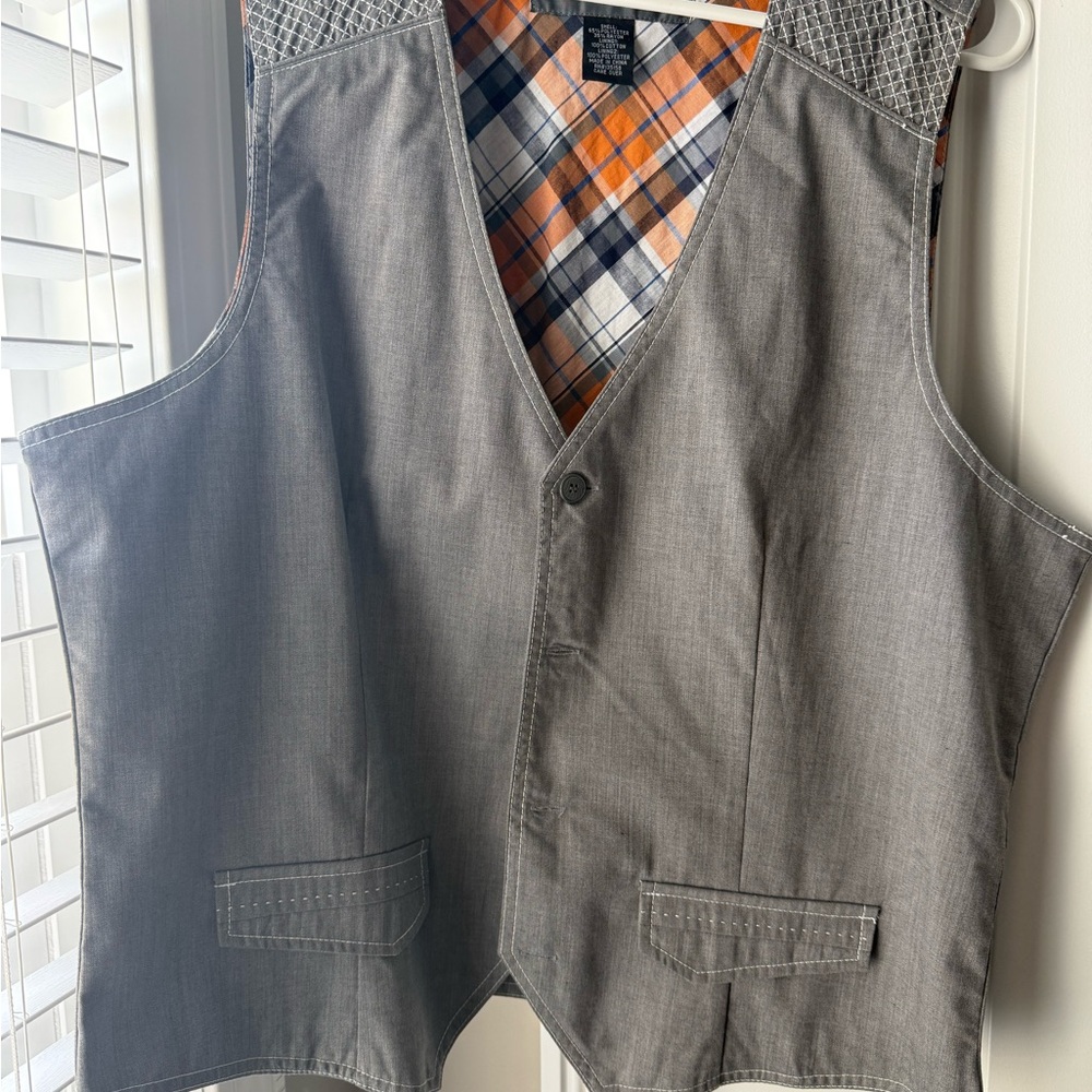 BKE Gray and Orange Plaid Vest